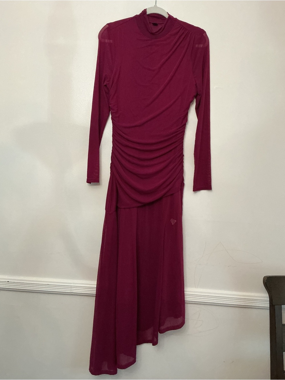SHEIN Berry Ruched Long-Sleeve Midi Dress